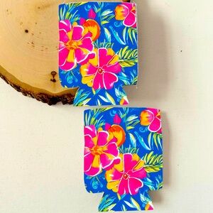Summery Sublimated Koozies (Tropical Flowers-Blue) for BBQ,Beach & Poolside
